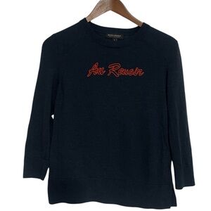 Banana Republic Merino Wool “Au Revoir” Graphic Sweater Navy Small